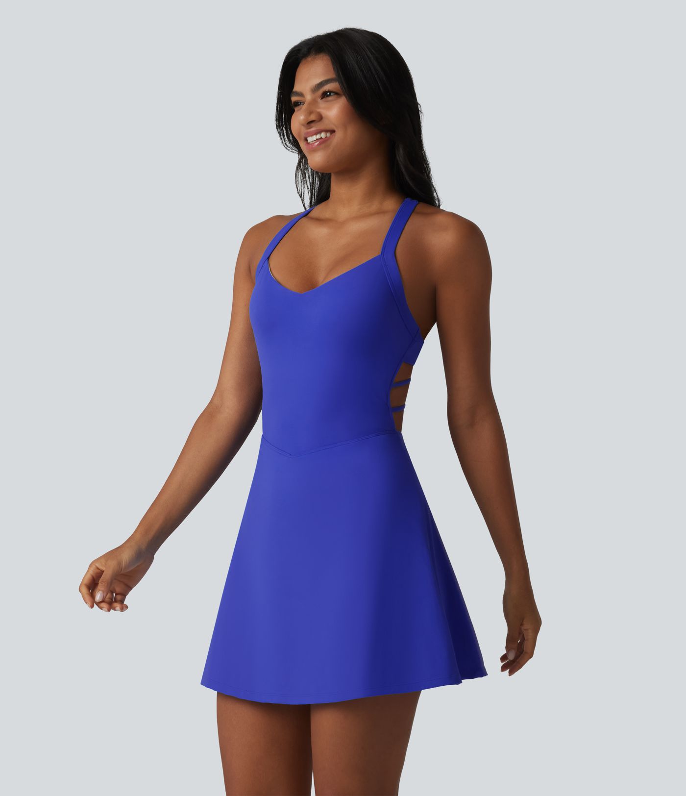 SoftlyZero™ Plush Crisscross Backless Racerback Built-in Bra 2-in-1 Mini Yoga Active Dress with Pockets-Easy Peezy SoftlyZero™ Plush Crisscross Backless Racerback Built-in Bra 2-in-1 Mini Yoga Active Dress with Pockets-Easy Peezy