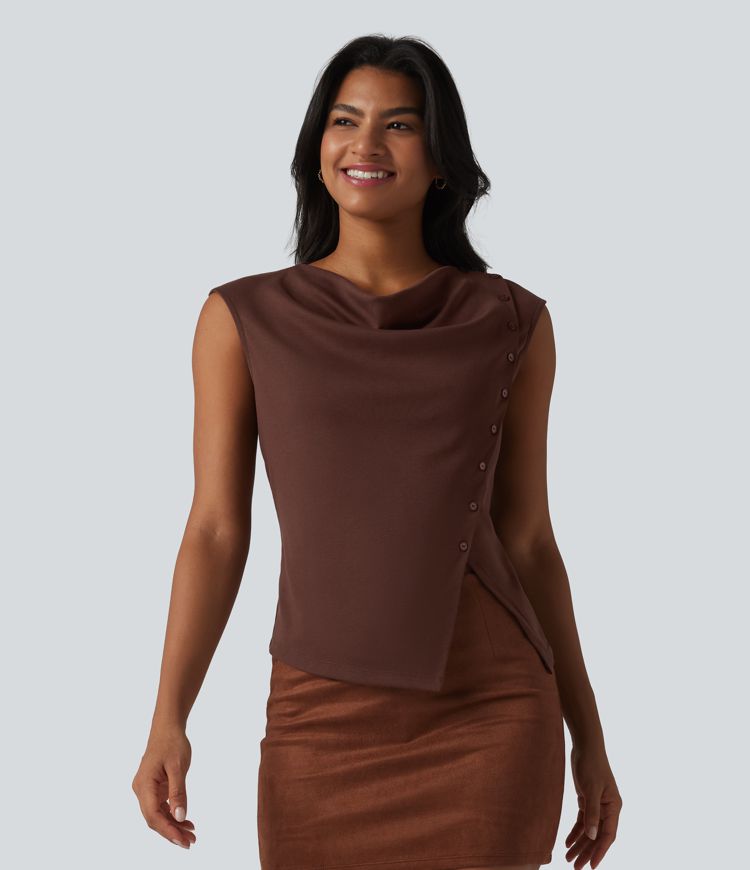 Cowl Neck Cap Sleeve Casual T-Shirt