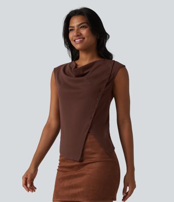 Cowl Neck Cap Sleeve Casual T-Shirt