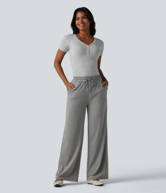 Halara Cotton Jersey V-neck Short Sleeve Built-in Bra Casual T-Shirt B-DD Cups