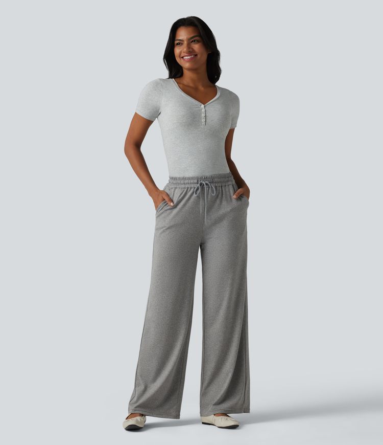 Halara Cotton Jersey V-neck Short Sleeve Built-in Bra Casual T-Shirt B-DD Cups