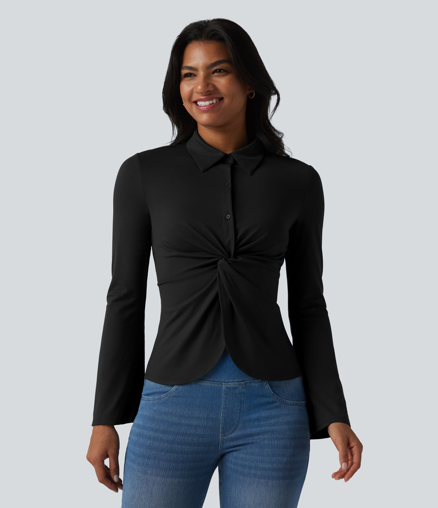Flounce Long Sleeve Work Shirt