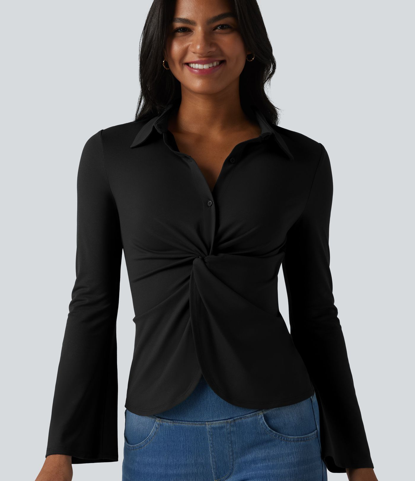 Flounce Long Sleeve Work Shirt