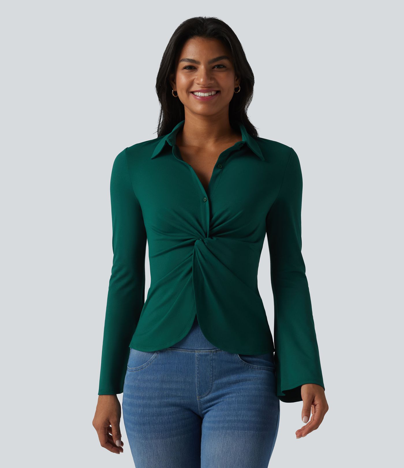 Flounce Long Sleeve Work Shirt