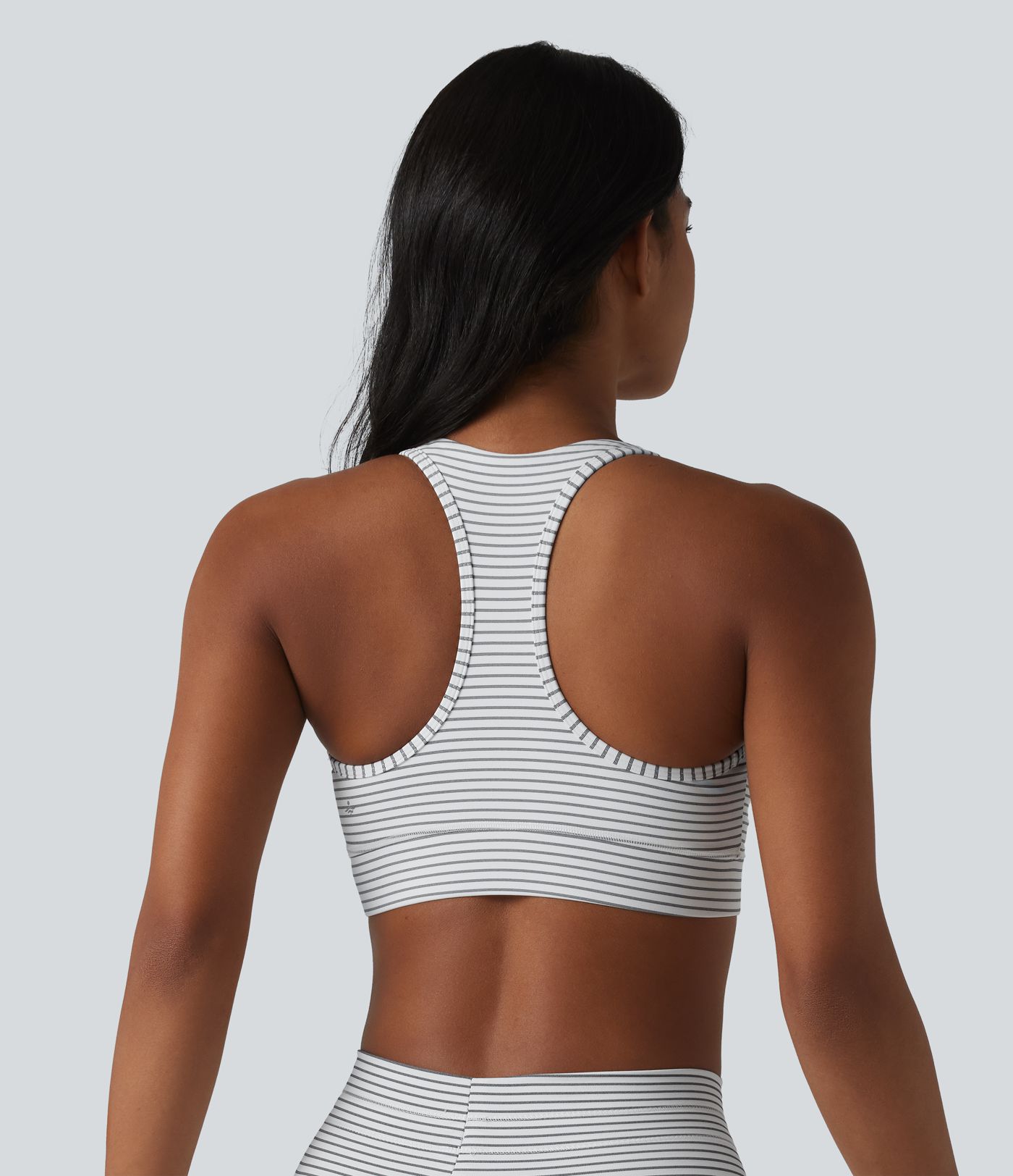 Medium Support V Neck Built-in Bra Racerback Stripe Training Sports Bra