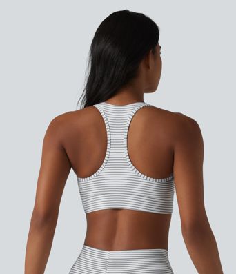 Medium Support V Neck Built-in Bra Racerback Stripe Training Sports Bra