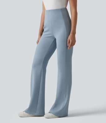 SpacerTek™ Ribbed High Waisted Tummy Control Casual Flare Pants with Pocket