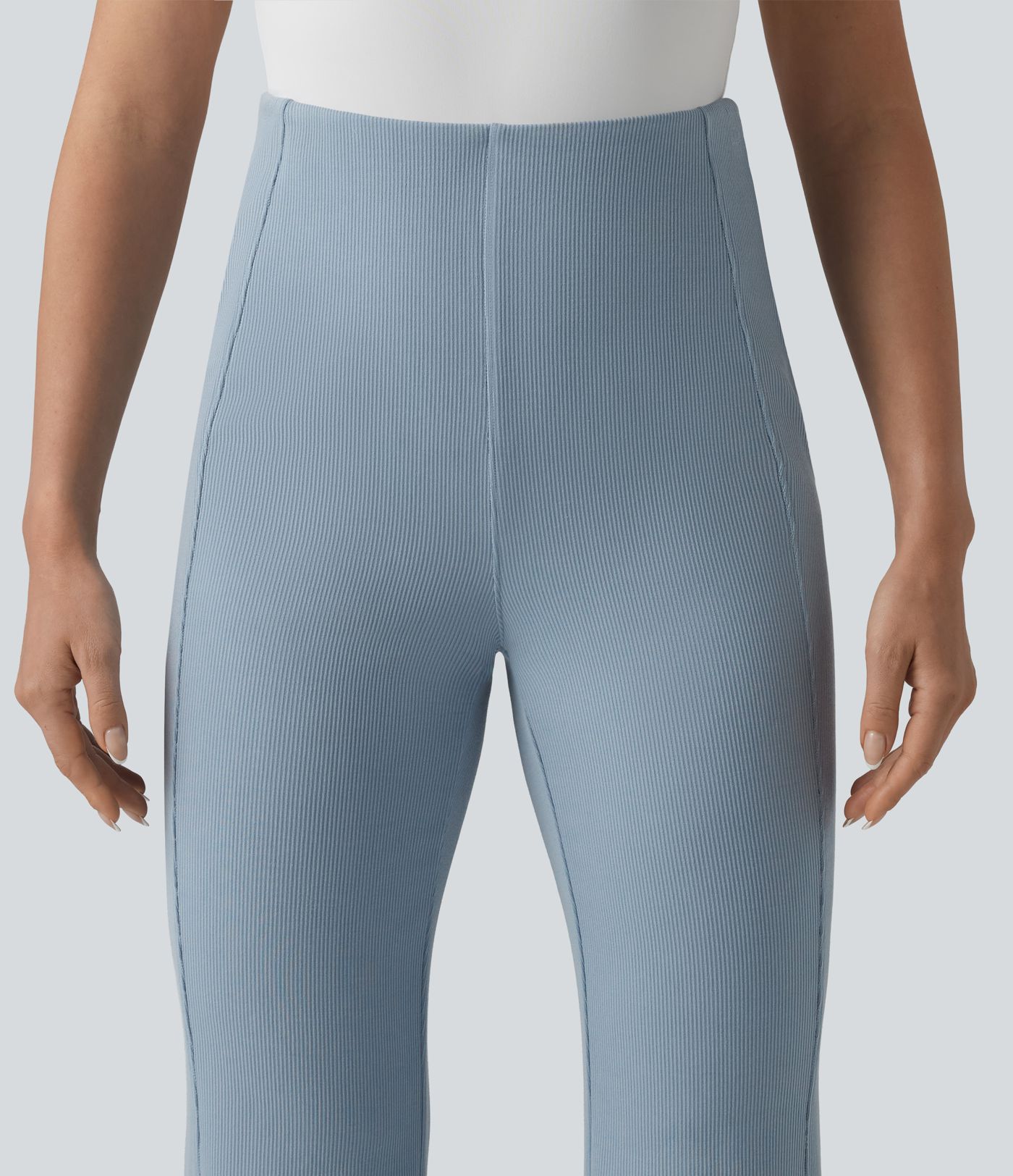SpacerTek™ Ribbed High Waisted Tummy Control Casual Flare Pants with Pocket