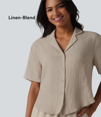 Lässiges Hemd aus Lyocell-Leinen-Mischgewebe mit Kragen und kurzen Ärmeln