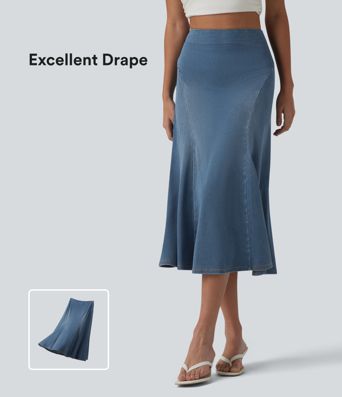 Halara Flex™ Denim High Waisted Midi Draped Lyocell Washed Casual Mermaid Skirt