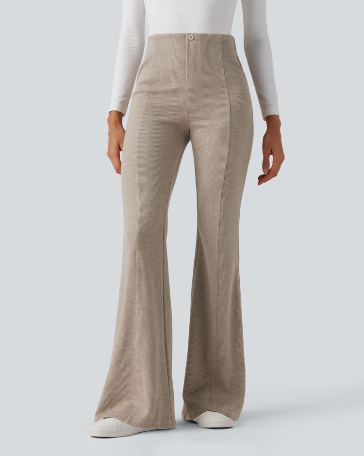 Women's Ribbed High Waisted Tummy Control Casual Flare Pants - Halara