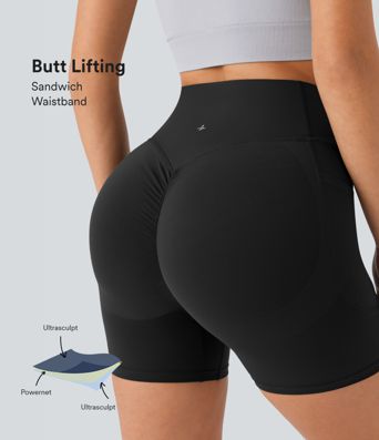 Halara UltraSculpt™ SoCinched pantalones cortos de ciclismo de cintura alta con levantamiento de glúteos, control de abdomen, bolsillos laterales y moldeadores para entrenamiento 5''