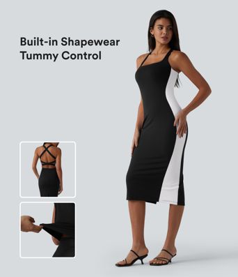 SoftlyZero™ Airy Built-in Bra Tummy Control Built-in Shapewear Bodycon Color Block Cool Touch Midi Dress-Easy Peezy Edition-UPF50+
