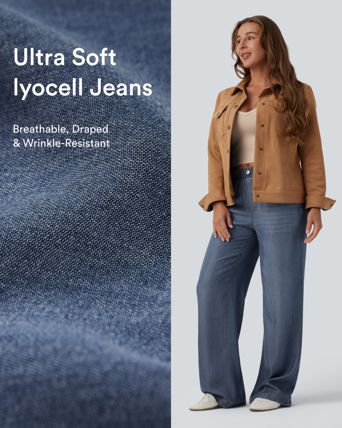 Mid Rise Draped Casual Straight Leg Jeans with Pockets