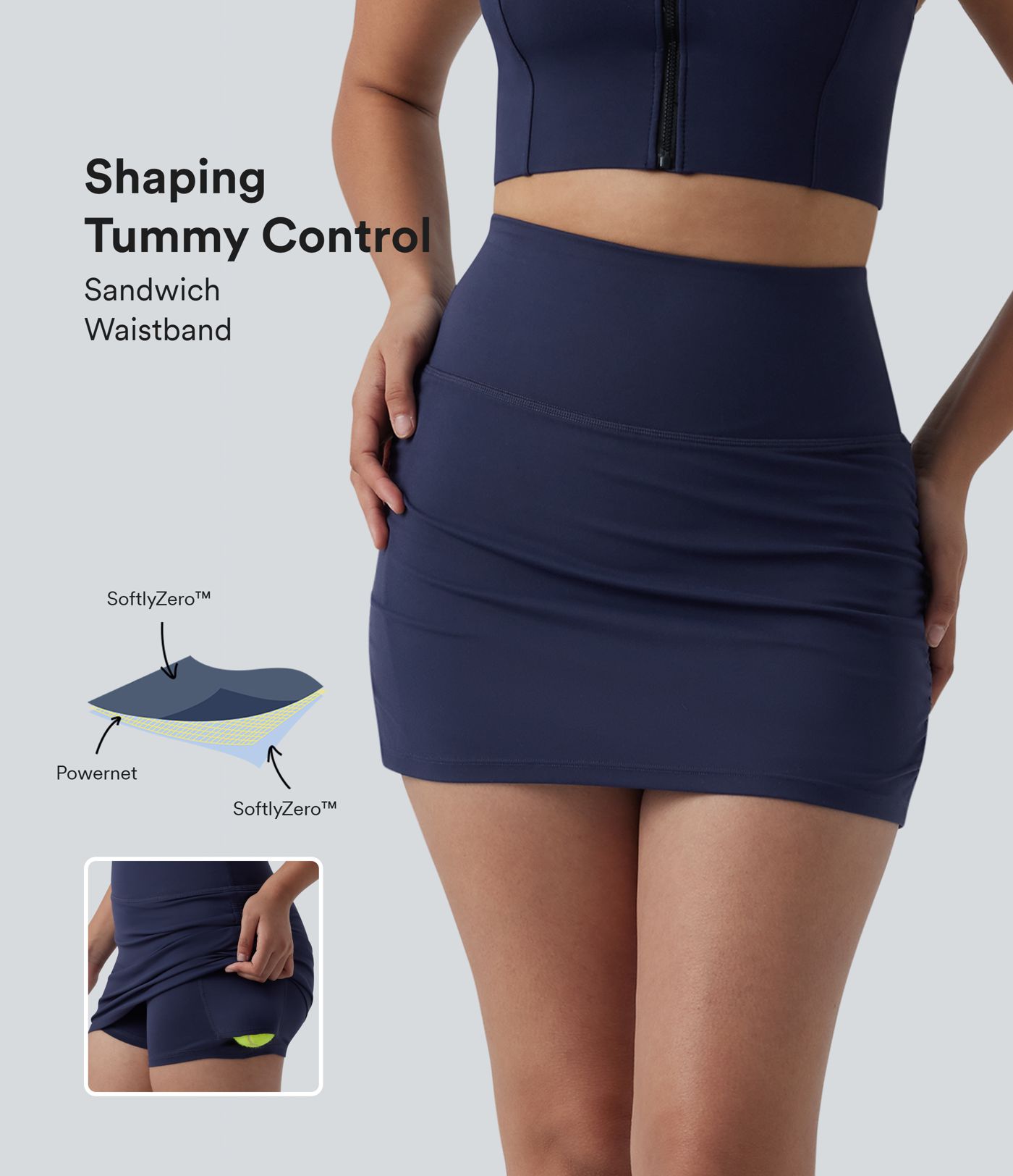 SoftlyZero™ High Waisted Tummy Control 2-in-1 Ruched Bodycon Mini Tennis Skirt with Pockets-UPF50+ SoftlyZero™ High Waisted Tummy Control 2-in-1 Ruched Bodycon Mini Tennis Skirt with Pockets-UPF50+
