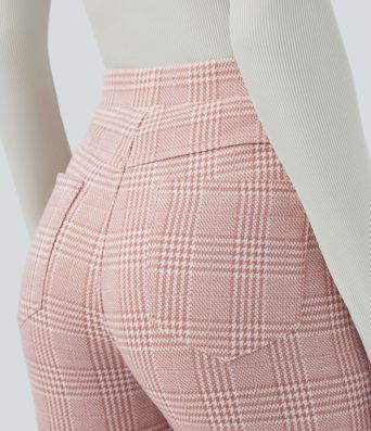 Pantalon de travail skinny à taille haute avec poches et motif pied-de-poule Halara Flex™