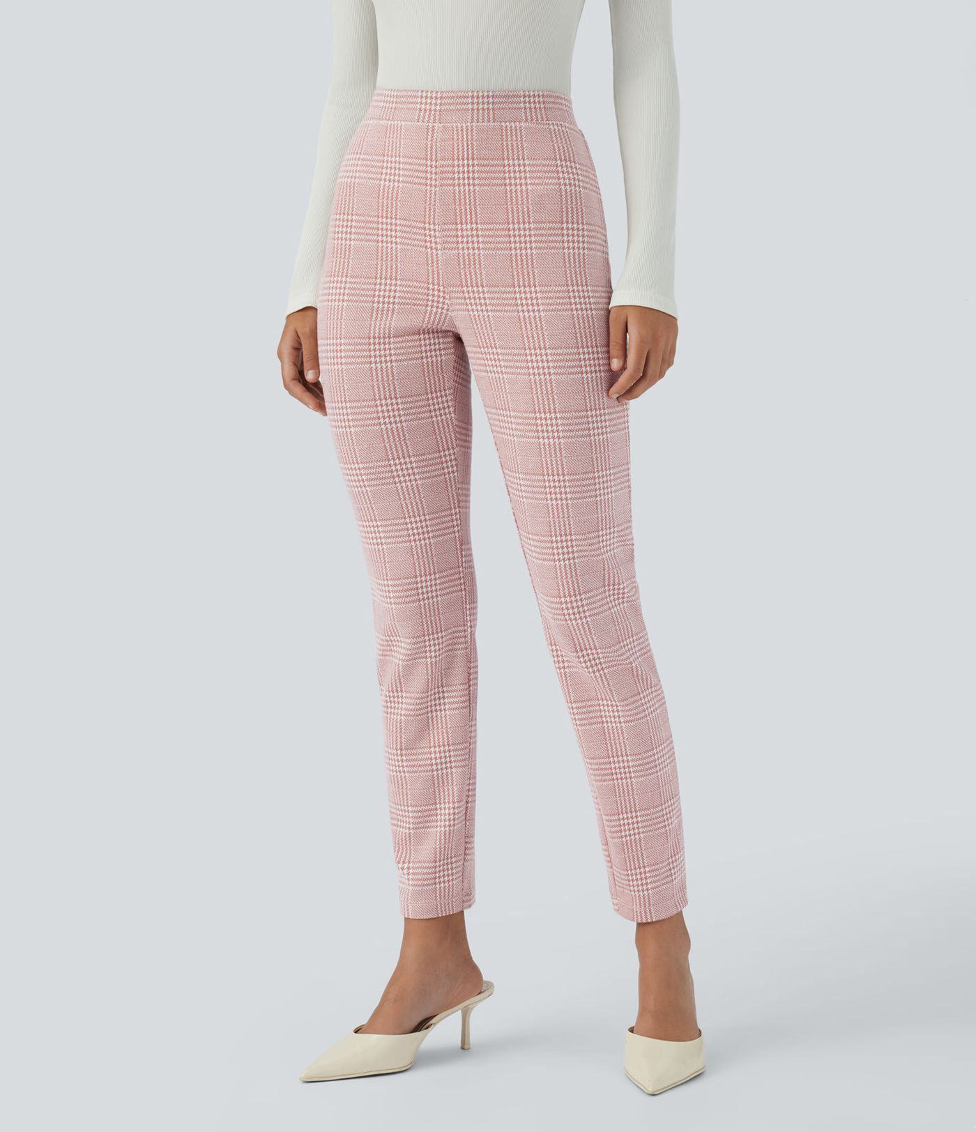 Pantalon de travail skinny à taille haute avec poches et motif pied-de-poule Halara Flex™