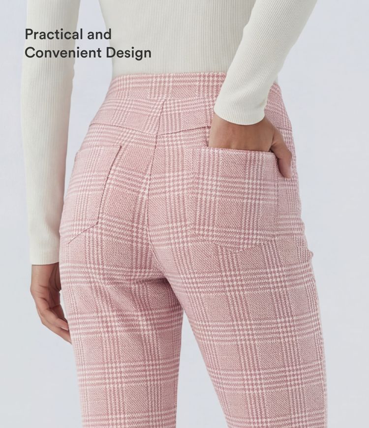 Pantalon de travail skinny à taille haute avec poches et motif pied-de-poule Halara Flex™