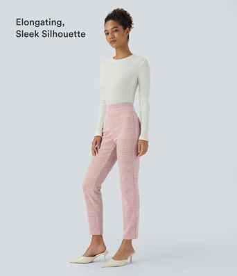 Pantalon de travail skinny à taille haute avec poches et motif pied-de-poule Halara Flex™