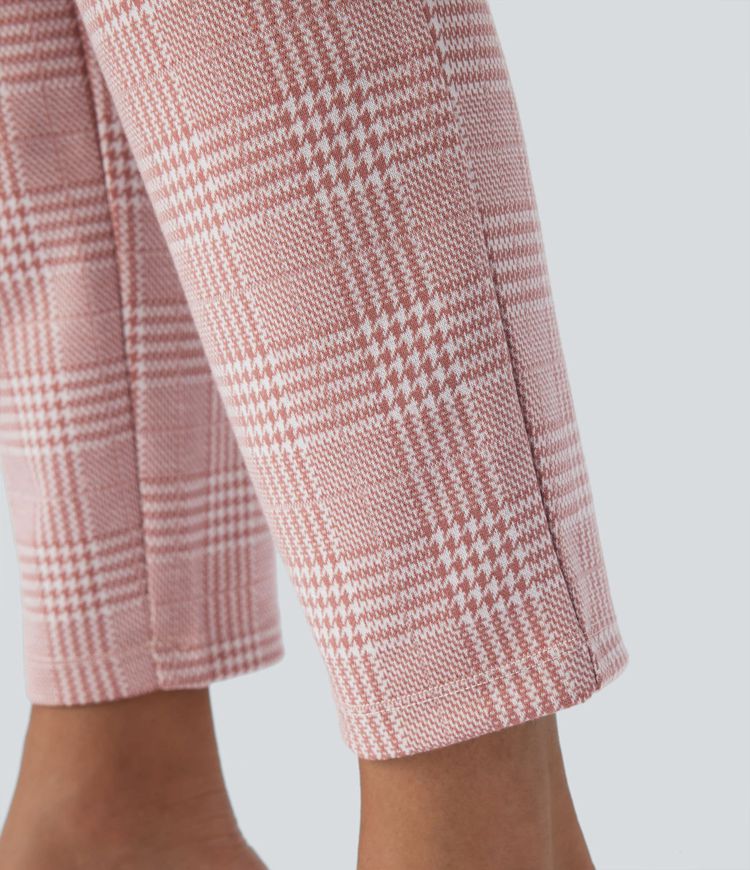 Pantalon de travail skinny à taille haute avec poches et motif pied-de-poule Halara Flex™