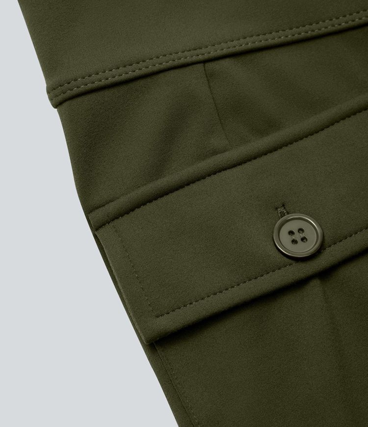 High Waisted Side Flap Pocket Flare Casual Cargo Pants