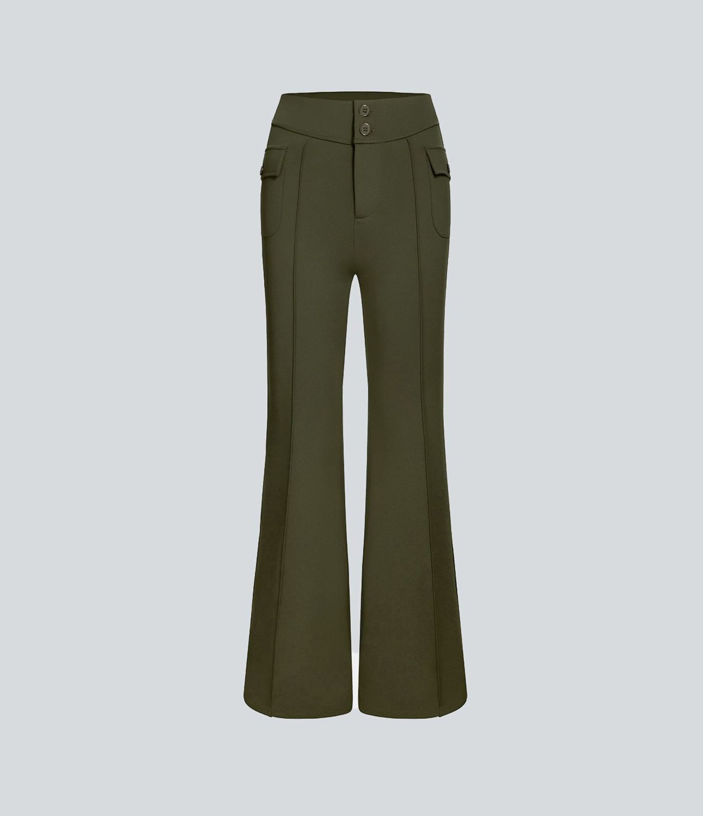 High Waisted Side Flap Pocket Flare Casual Cargo Pants