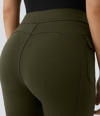 High Waisted Side Flap Pocket Flare Casual Cargo Pants