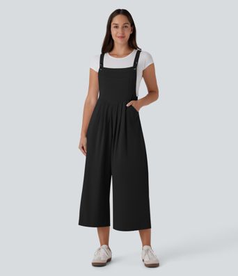 Pockets Capri Waffle Casual Overalls