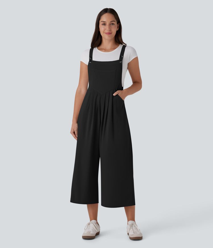 Pockets Capri Waffle Casual Overalls