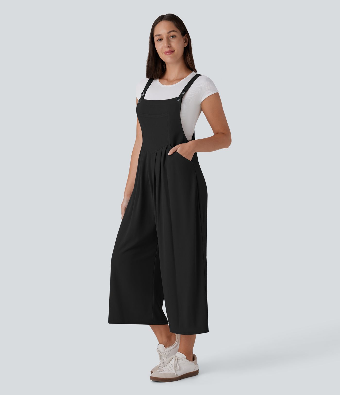 Pockets Capri Waffle Casual Overalls