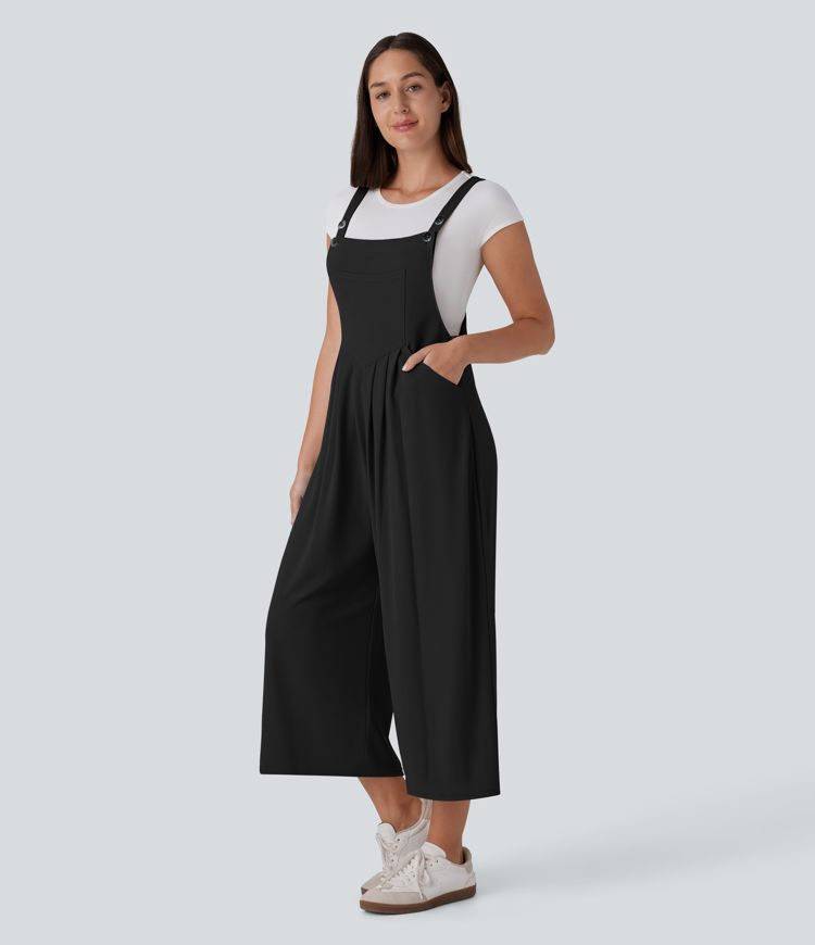 Pockets Capri Waffle Casual Overalls