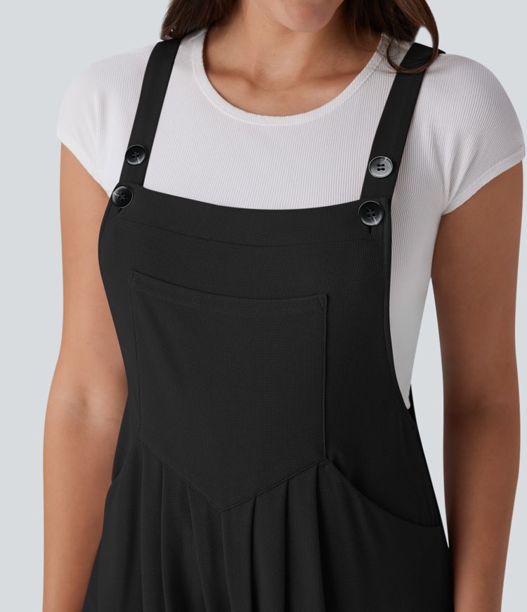 Pockets Capri Waffle Casual Overalls