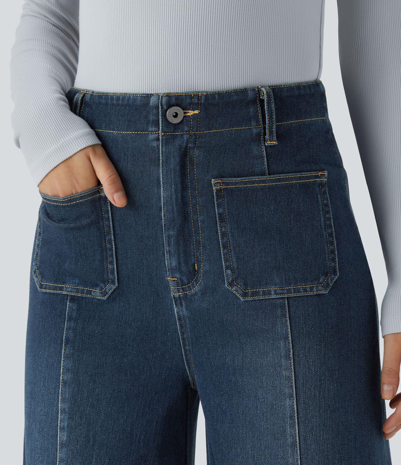 Halara Flex™ High Waisted Pockets Washed Casual Wide Leg Jeans