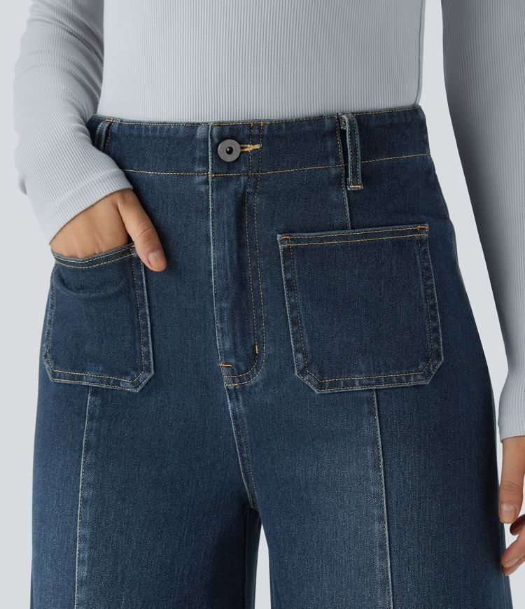 Halara Flex™ High Waisted Pockets Washed Casual Wide Leg Jeans