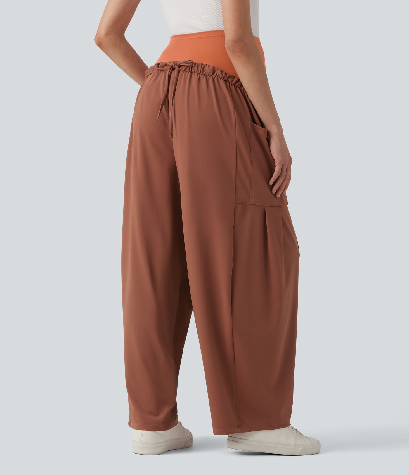 Super High Waisted Drawstring Casual Maternity Baggy Pants with Pockets