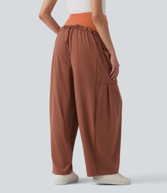 Super High Waisted Drawstring Casual Maternity Baggy Pants with Pockets