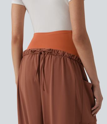 Super High Waisted Drawstring Casual Maternity Baggy Pants with Pockets