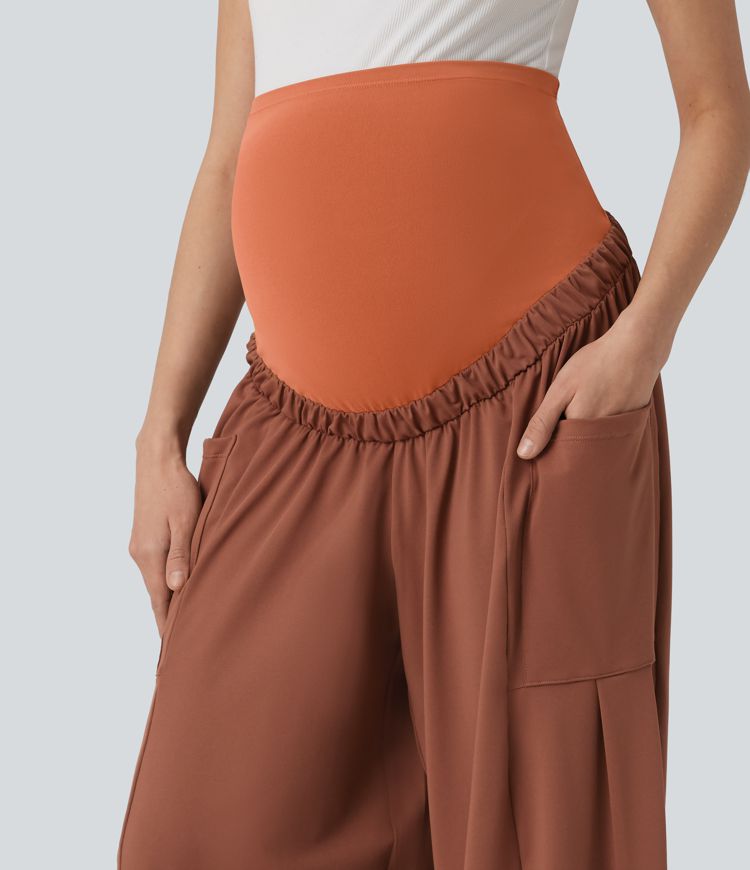 Super High Waisted Drawstring Casual Maternity Baggy Pants with Pockets