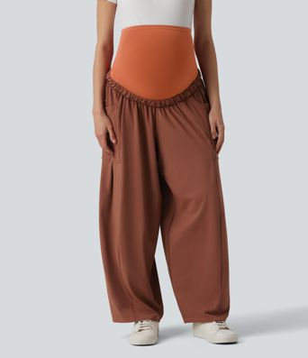 Super High Waisted Drawstring Casual Maternity Baggy Pants with Pockets