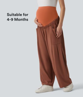 Super High Waisted Drawstring Casual Maternity Baggy Pants with Pockets
