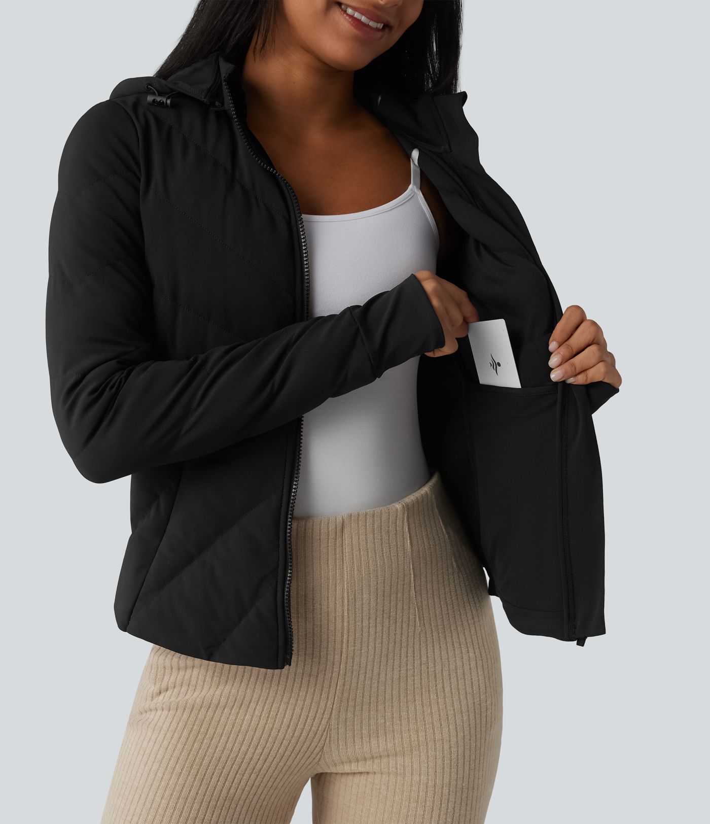 PuffFlex Stand Collar Long Sleeve Thumb Hole Casual Padded Jacket with Pockets PuffFlex Stand Collar Long Sleeve Thumb Hole Casual Padded Jacket with Pockets