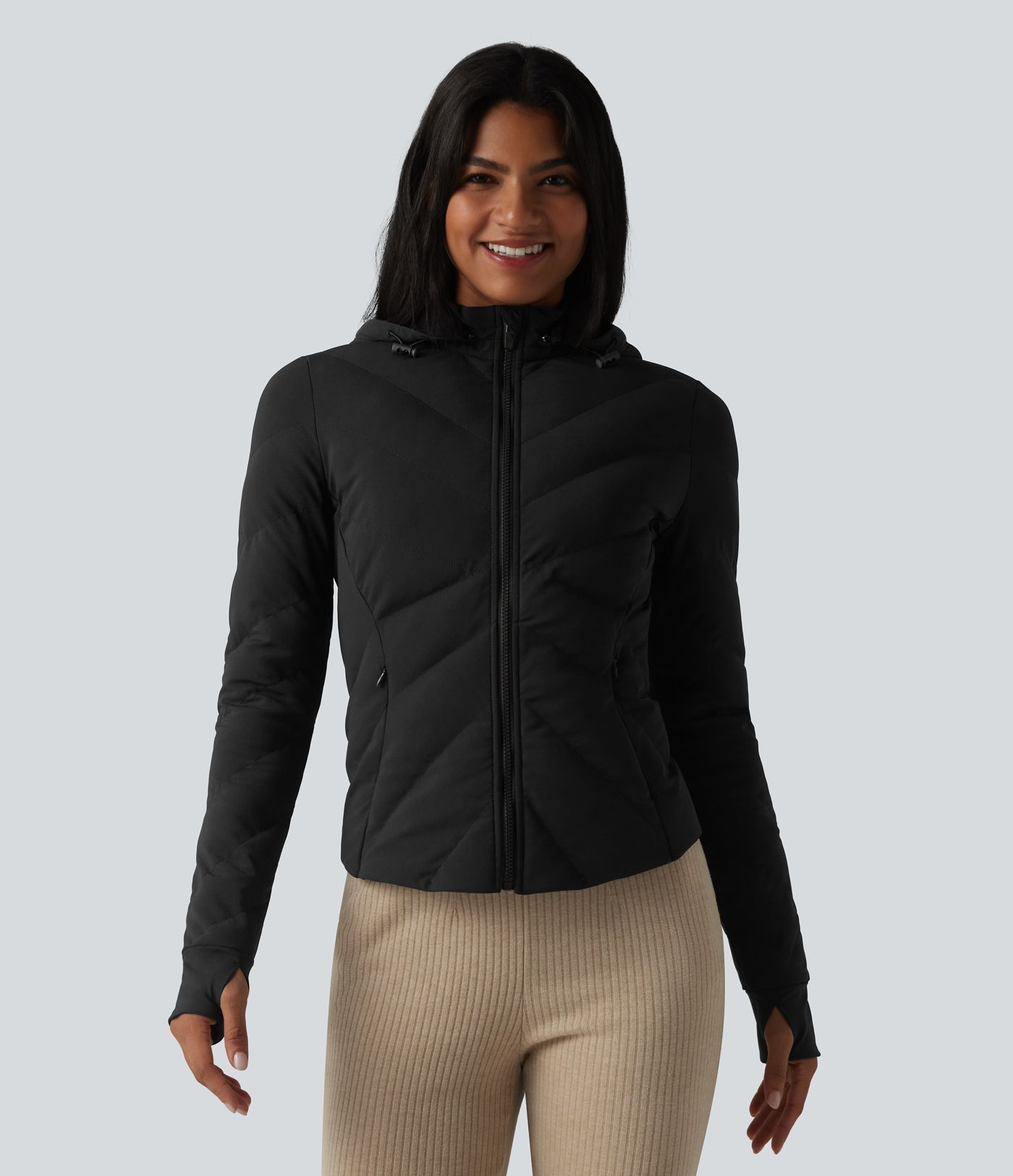 PuffFlex Stand Collar Long Sleeve Thumb Hole Casual Padded Jacket with Pockets PuffFlex Stand Collar Long Sleeve Thumb Hole Casual Padded Jacket with Pockets
