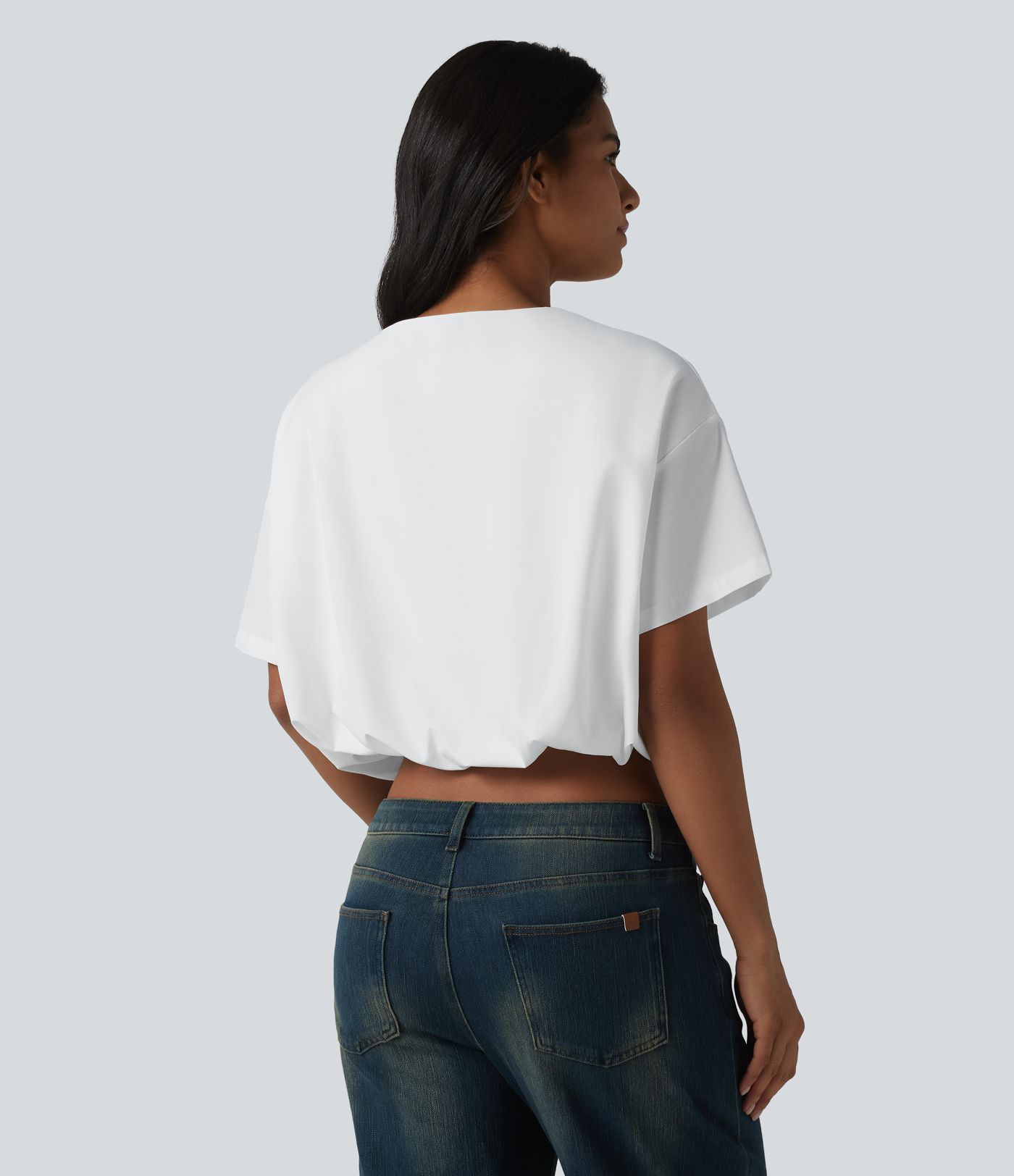 Durable Water Repellent Round Neck Short Sleeve Bubble Hem Casual Top Durable Water Repellent Round Neck Short Sleeve Bubble Hem Casual Top