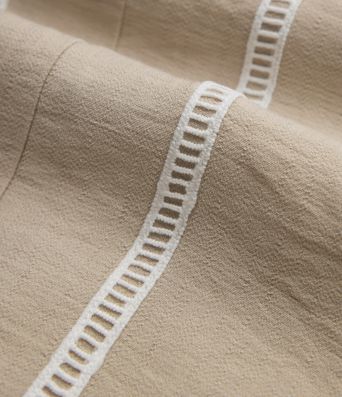 Pantalon large fluide décontracté taille haute color block aspect lin avec poches