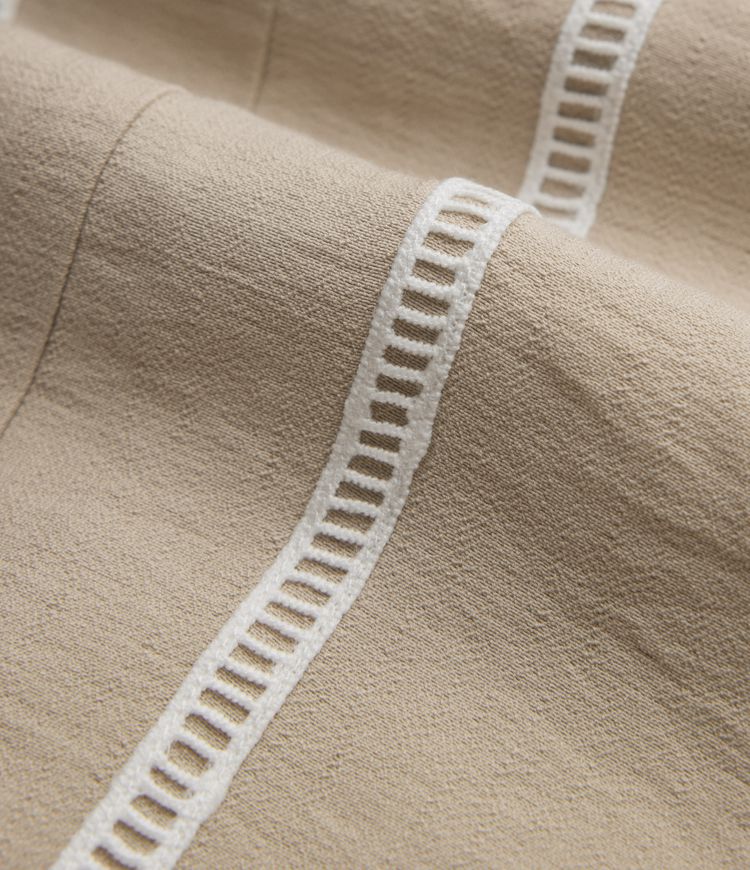 Pantalon large fluide décontracté taille haute color block aspect lin avec poches