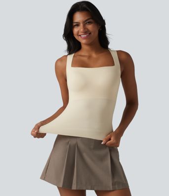 Square Neck Built-in Bra Casual Tank Top B-E Cups