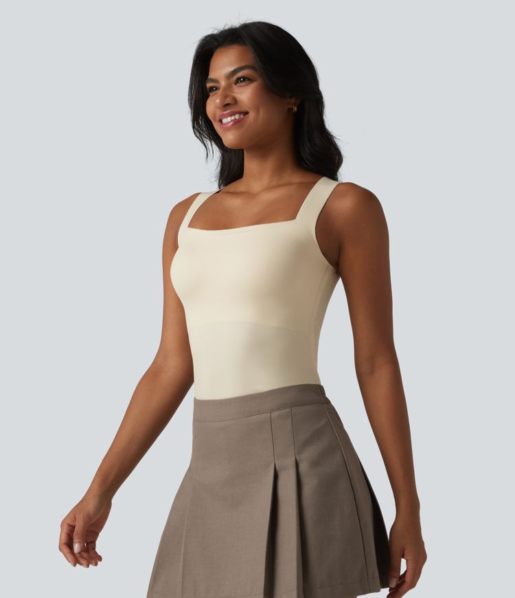 Square Neck Built-in Bra Casual Tank Top B-E Cups