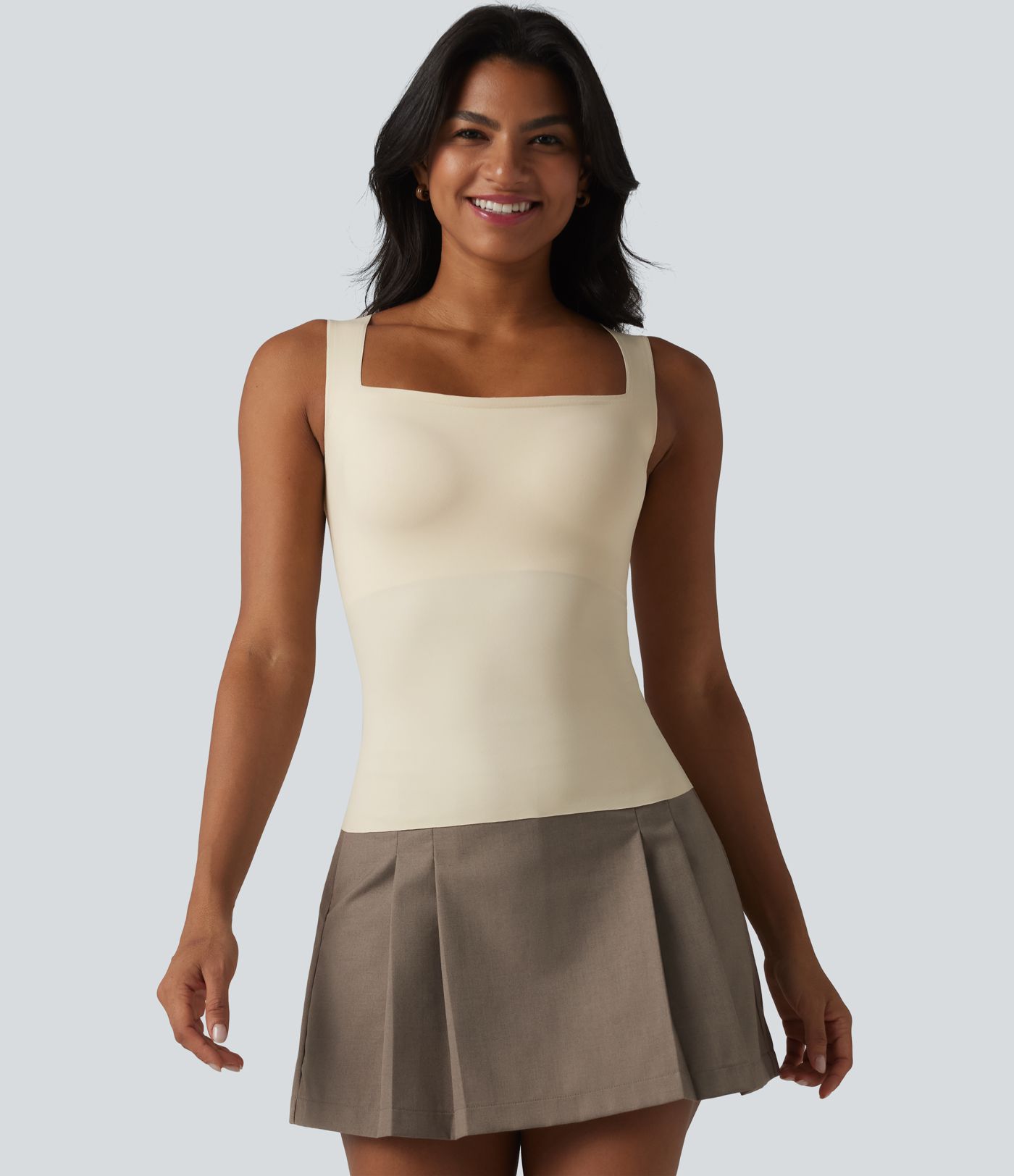 Square Neck Built-in Bra Casual Tank Top B-E Cups