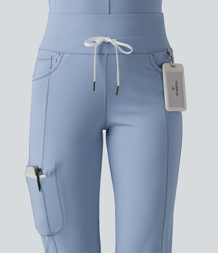 SoftlyZero™ Airy Mid Rise Drawstring Cool Touch Casual Cargo Scrub Joggers with Pockets