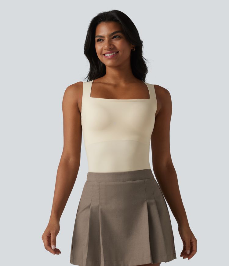 Square Neck Built-in Bra Casual Tank Top B-E Cups